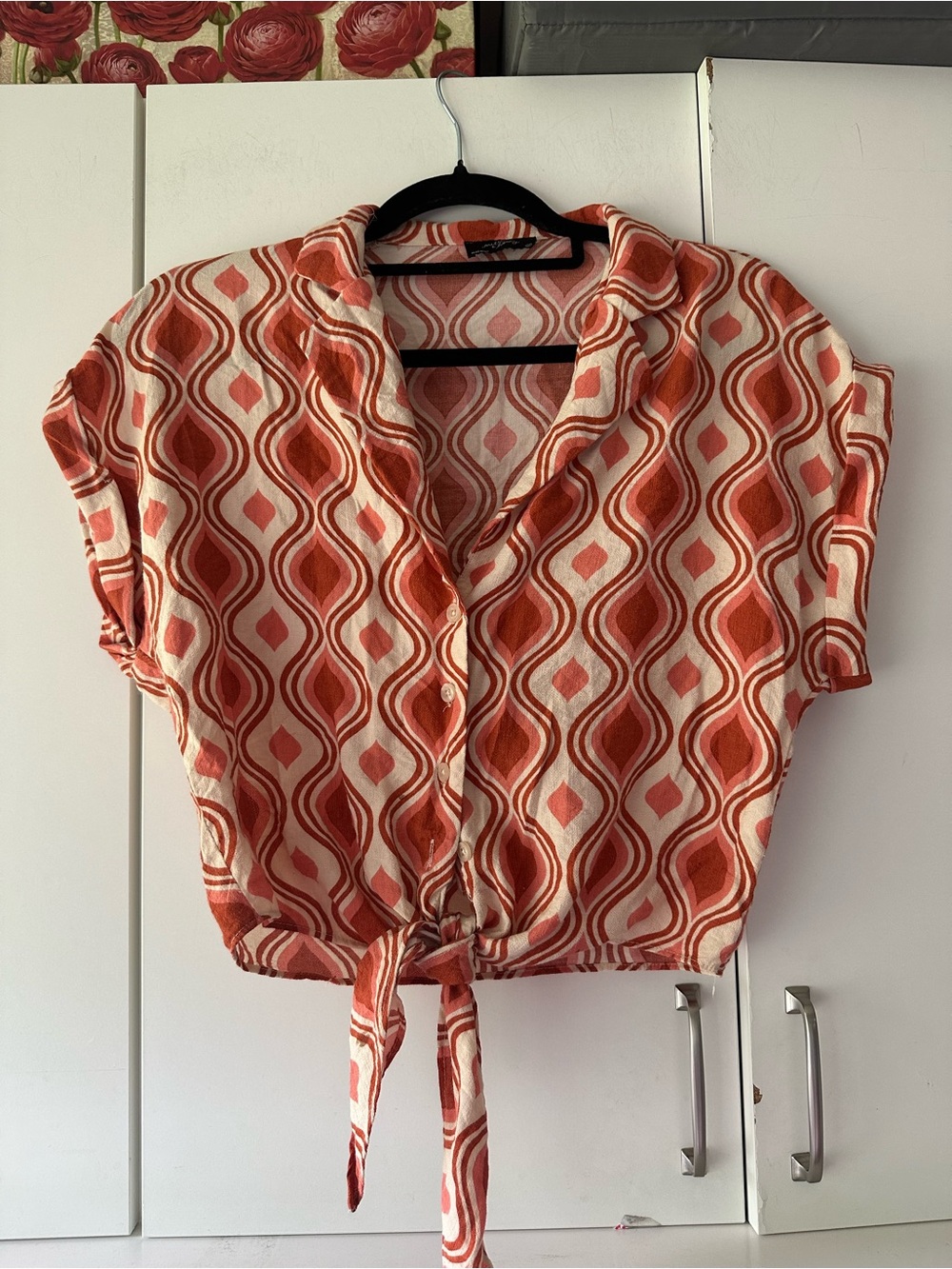 🌺 Milly & Honey Retro Geometric Tie Front Crop Top Size Medium